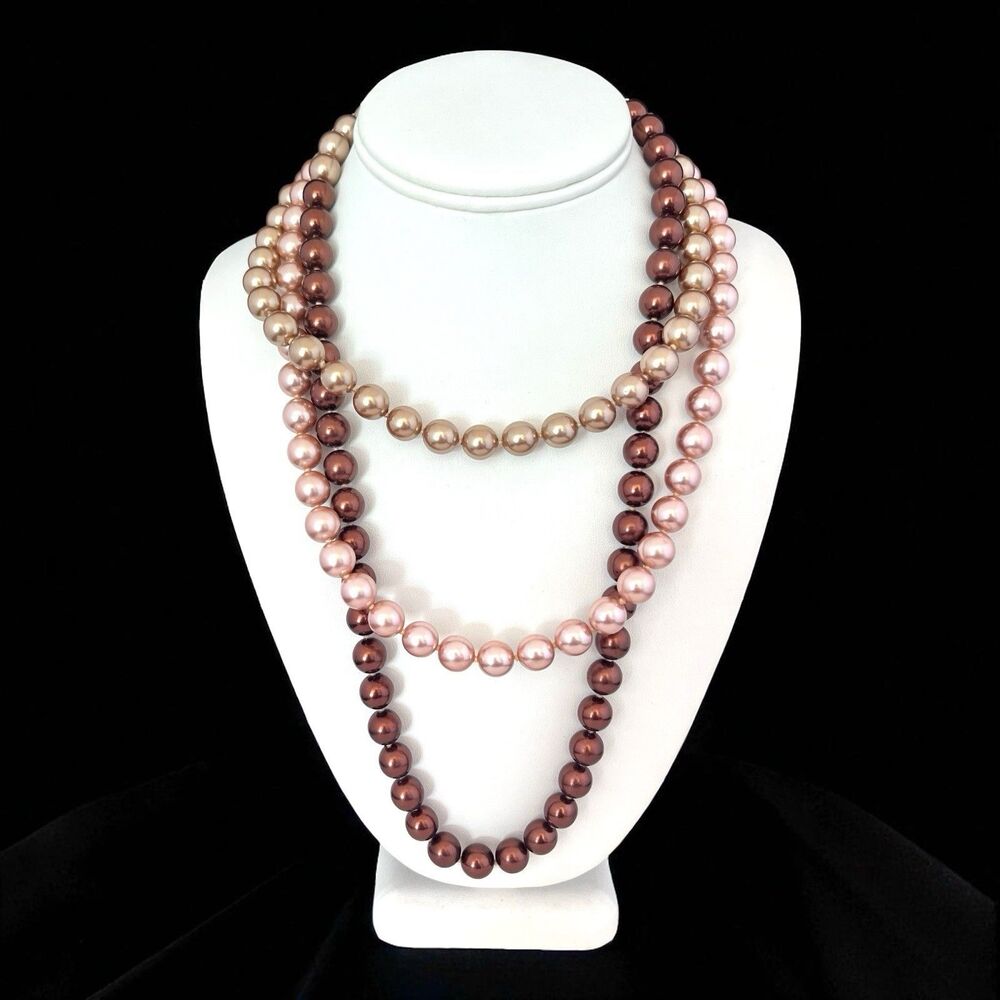 Vintage 1990s Joan Rivers Rope Necklace Multi Color Czech Glass Pearl 62" - 7P